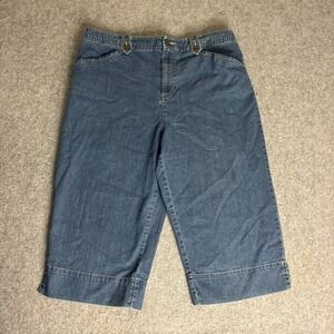 White Stag Womens Sz 12 34x16 Blue Denim Wide Leg Capri Pants Medium Wash Button